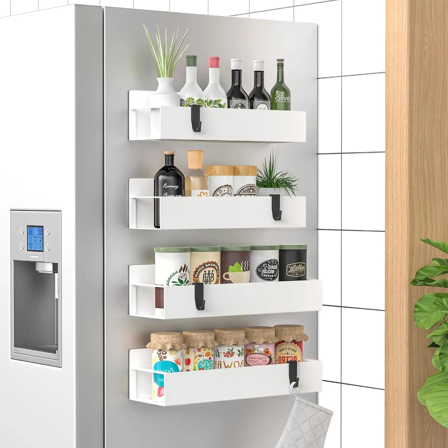 Gewürzregal | 4-teilig, Magnetisch – Pulverbeschichtet | Kein Bohren Eforderlich | KitchenDock