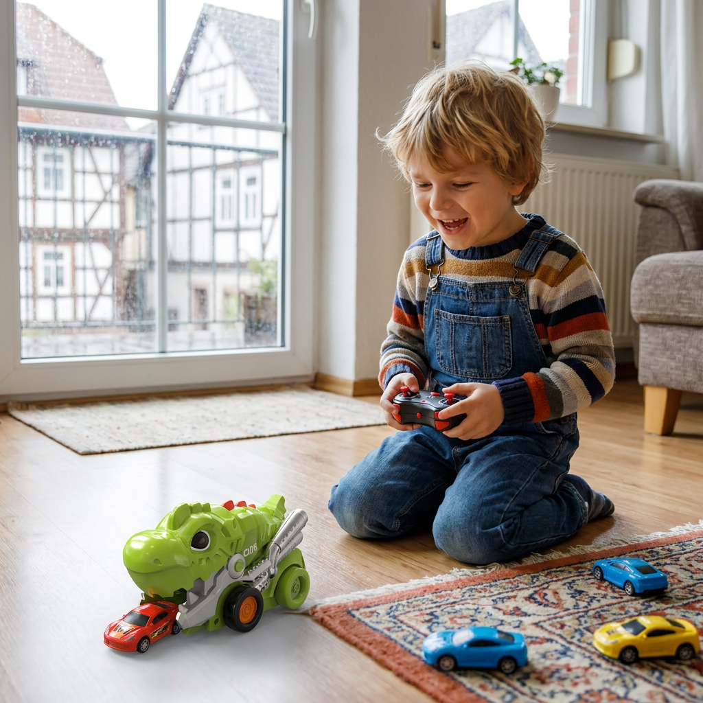 Op afstand bestuurbare dinosaurustruck | met inslikfunctie | Inclusief speelgoedauto’s en afstandsbediening | RexRacer