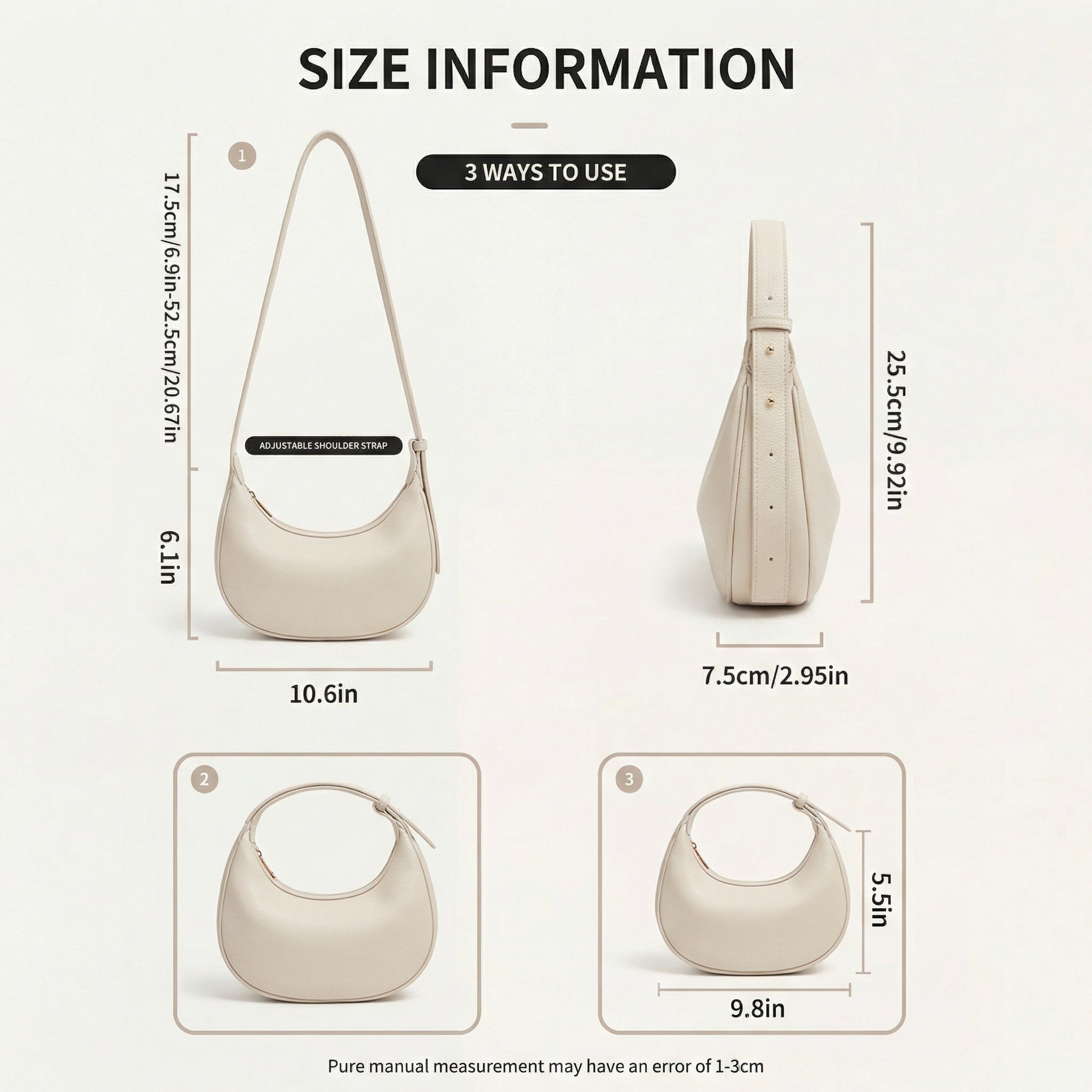 Halbmond-Schultertasche | Drei Tragearten | Weiches Kunstleder | LunaStride