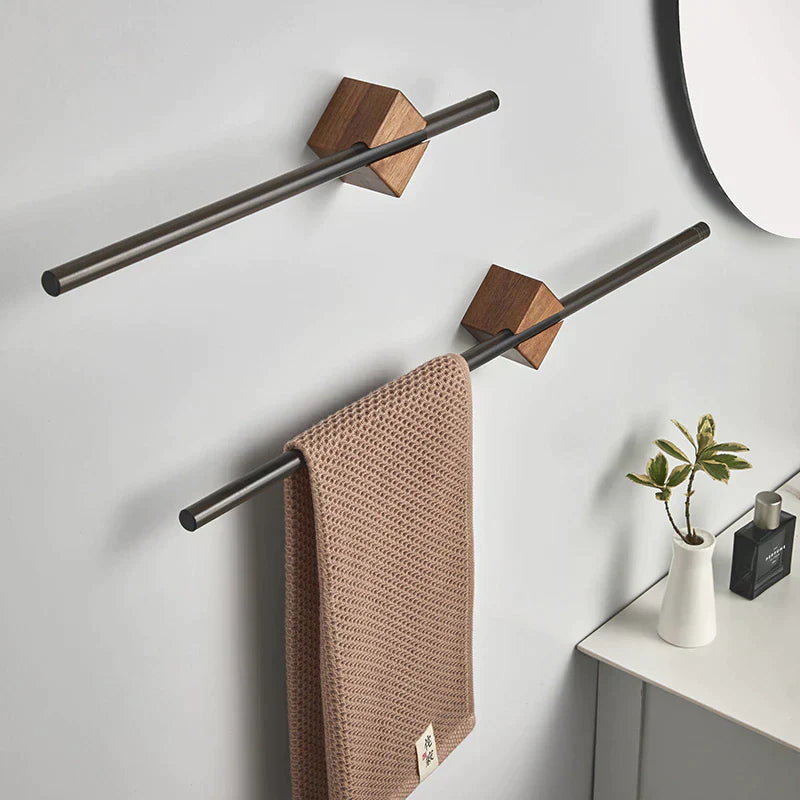 Handtuchhalter | Holz & Edelstahl Wandmontage | Modernes Minimalistisches Design | Barwood
