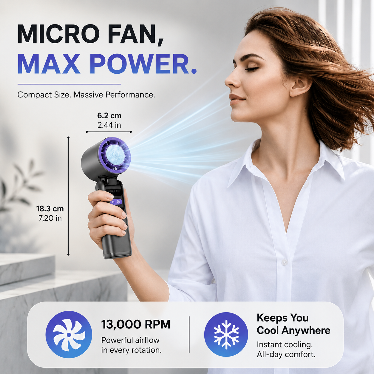 Handventilator mit Taschenlampe | 4000 mAh Akku | Kühlplatte für Hand, Tisch & Hals | ChillGrip