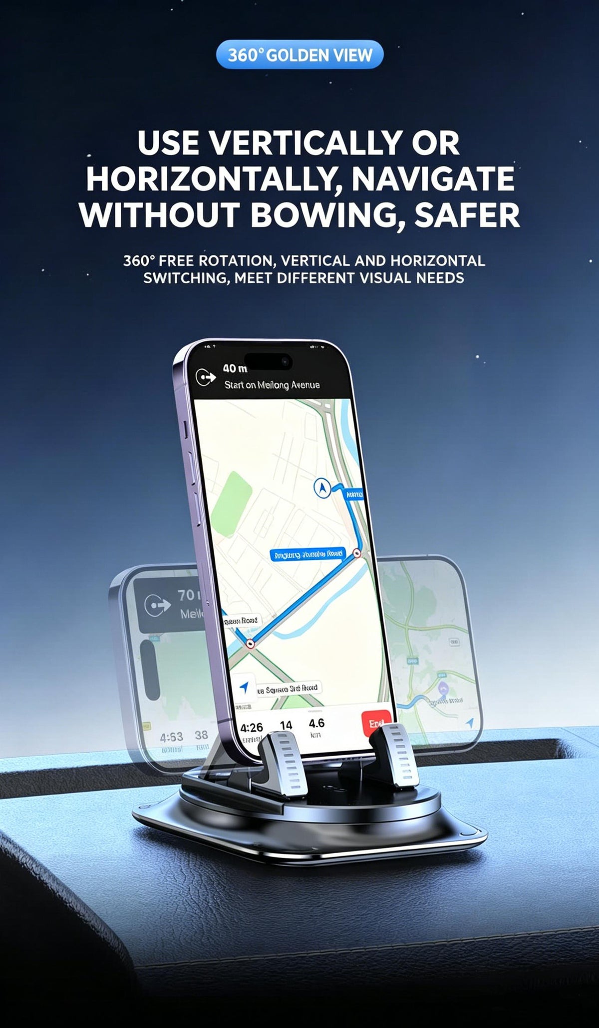Phone mount | 360° rotation | Non-slip base | DashPivot