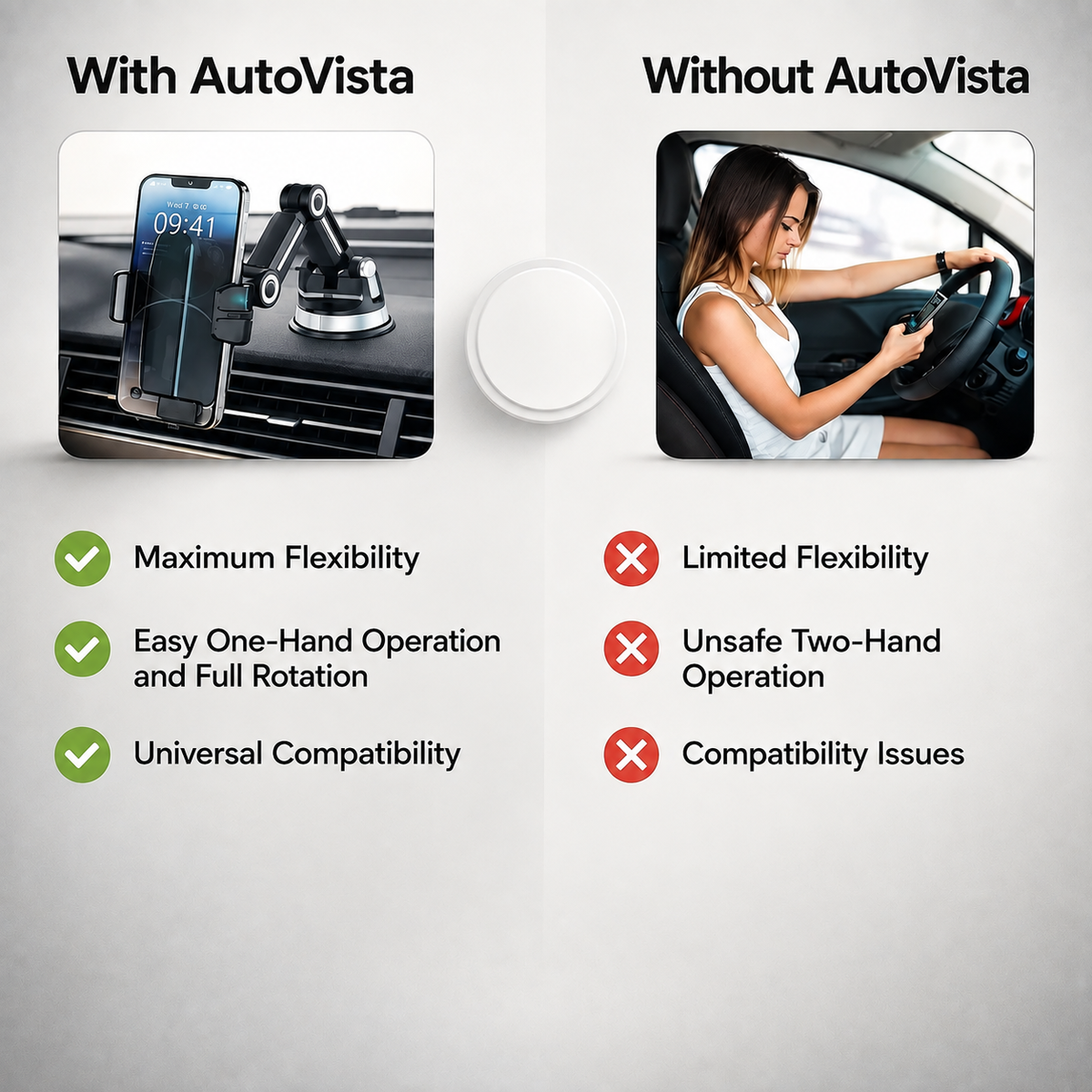 Handyhalterung für Auto | mit Saugnapf | 360° Drehbar & Verstellbarer Arm | AutoVista