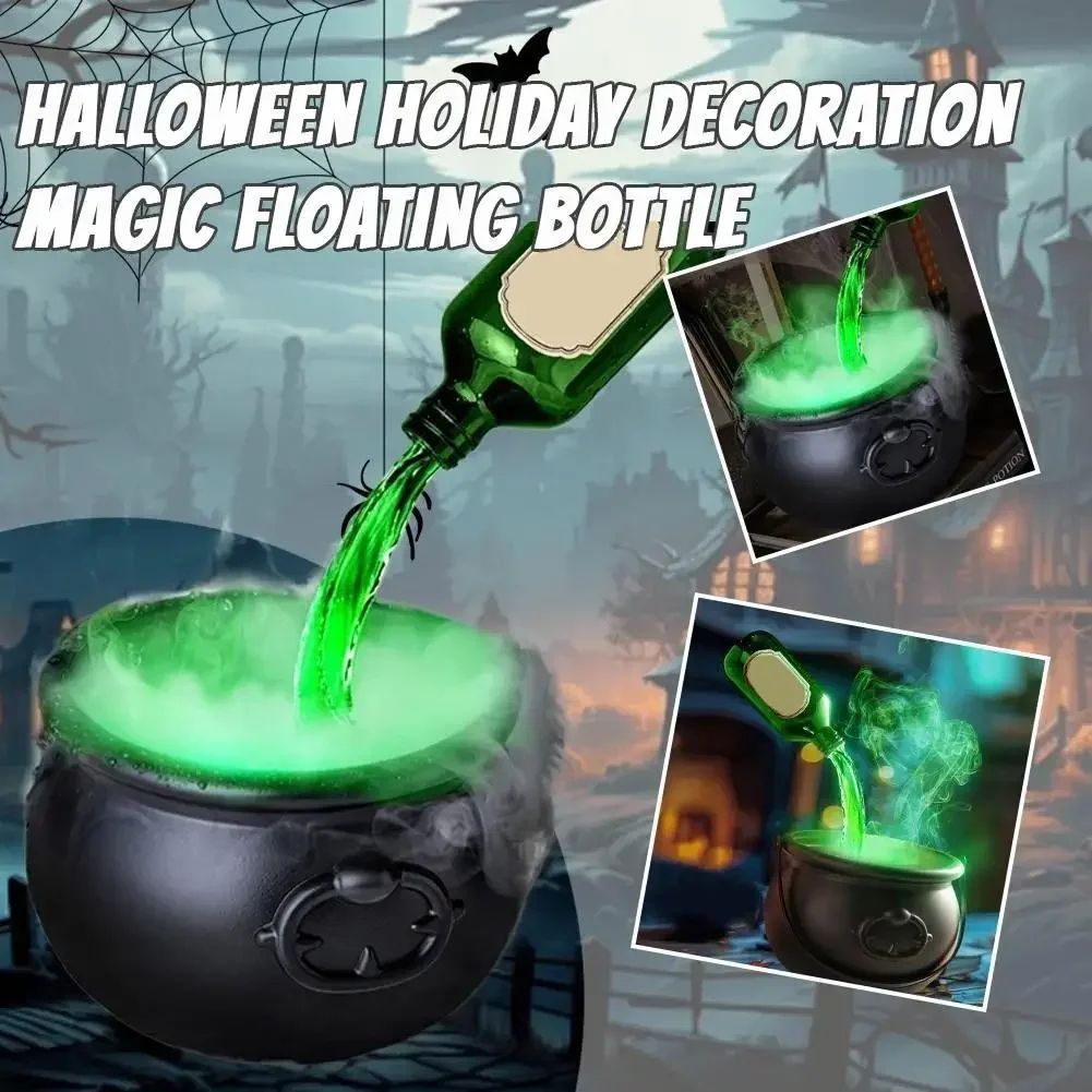 Hexenkessel Nebelmaschine Halloween | LED-Nebeleffekt mit Skelett-Deko | Wiederverwendbares Deko-Highlight für Partys 4