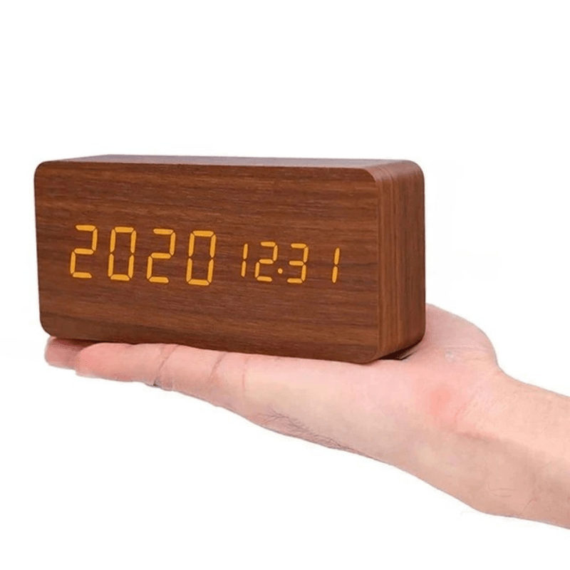 Holzuhr LED Tischuhr Holz | Sprachsteuerung | Temperaturanzeige | Timbrek
