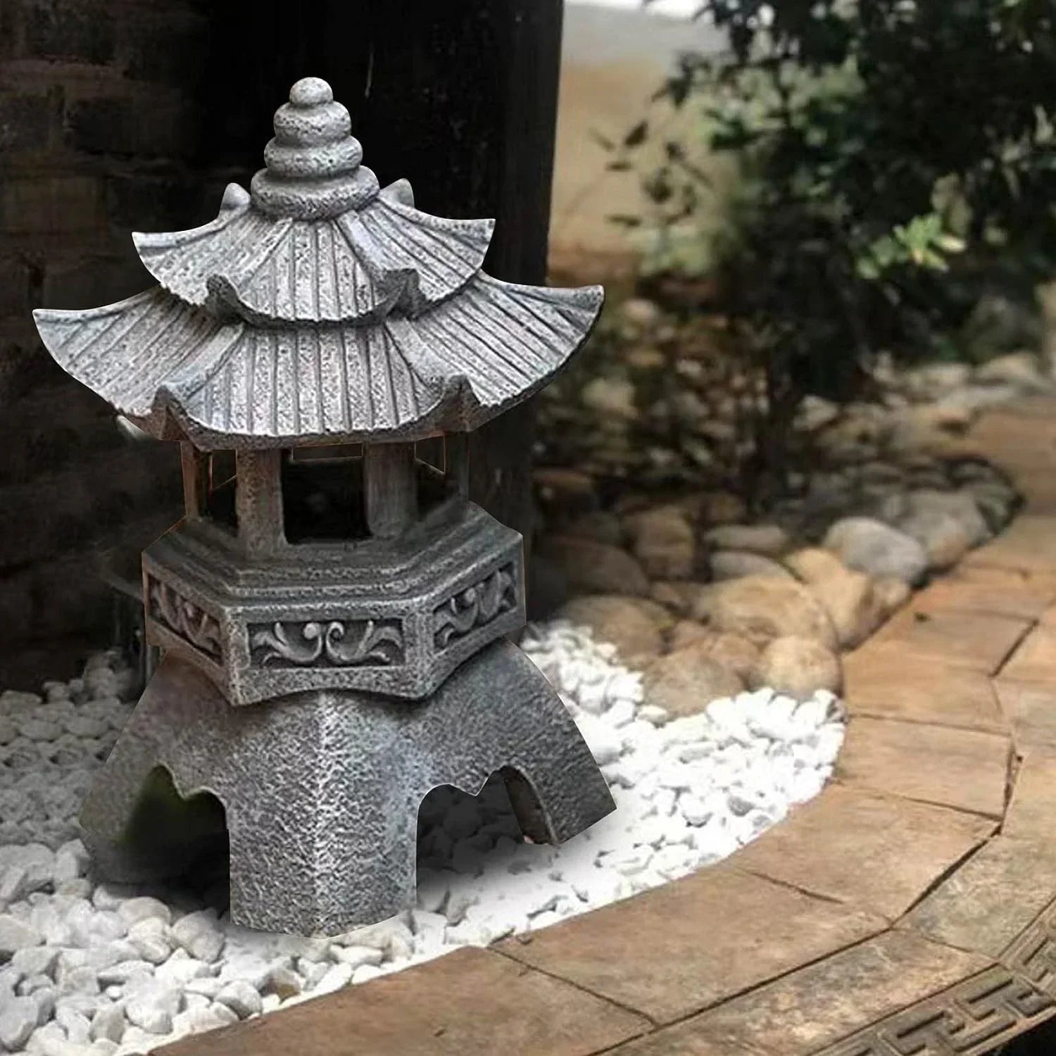 Japanische Gartenlaterne | Solar LED Harz | Warmweiß Zen Garten & Terrasse | Wabilight
