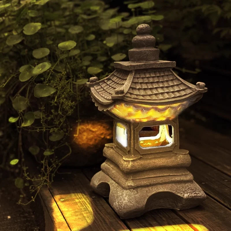 Japanische Gartenlaterne | Solar LED Harz | Warmweiß Zen Garten & Terrasse | Wabilight