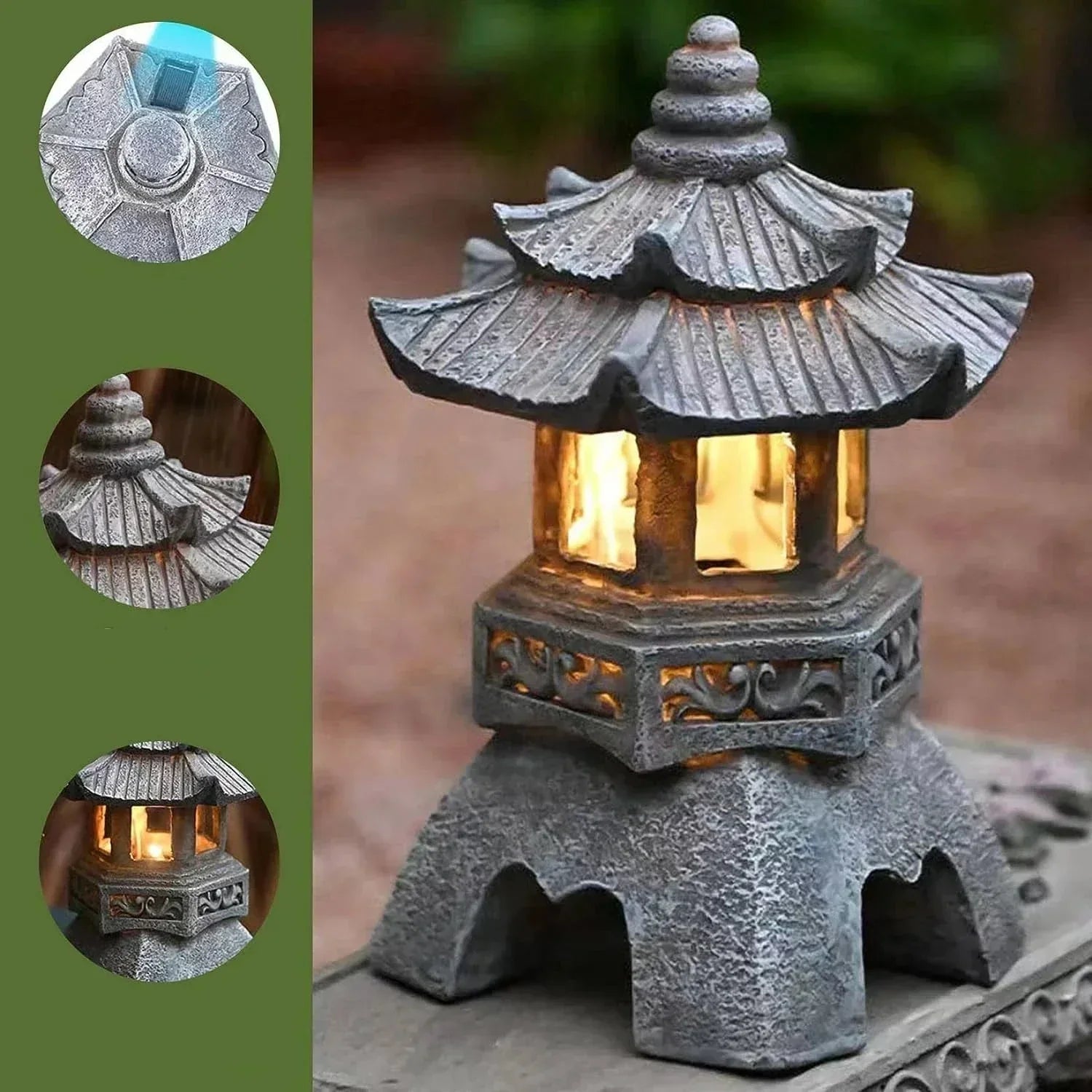 Japanische Gartenlaterne | Solar LED Harz | Warmweiß Zen Garten & Terrasse | Wabilight