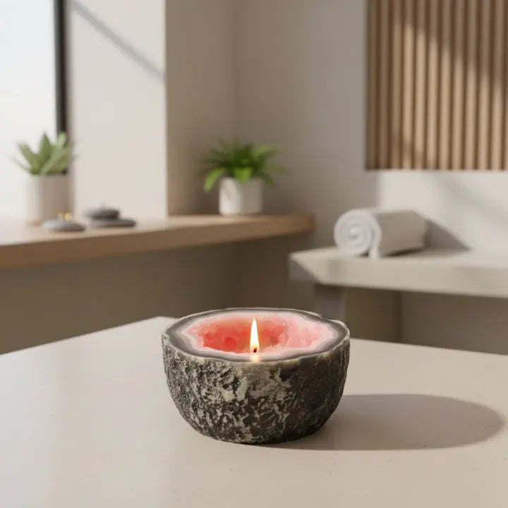 Kerze im Kristall-Design | Geoden-Optik | Naturwachs | StillGlow