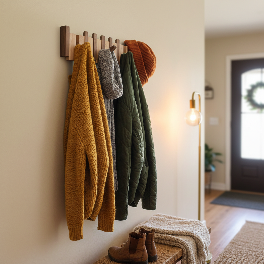 Klaviergarderobe aus Holz | Massivholz Nussbaum & Ahorn | 8 Haken Wandmontage | Keystrak
