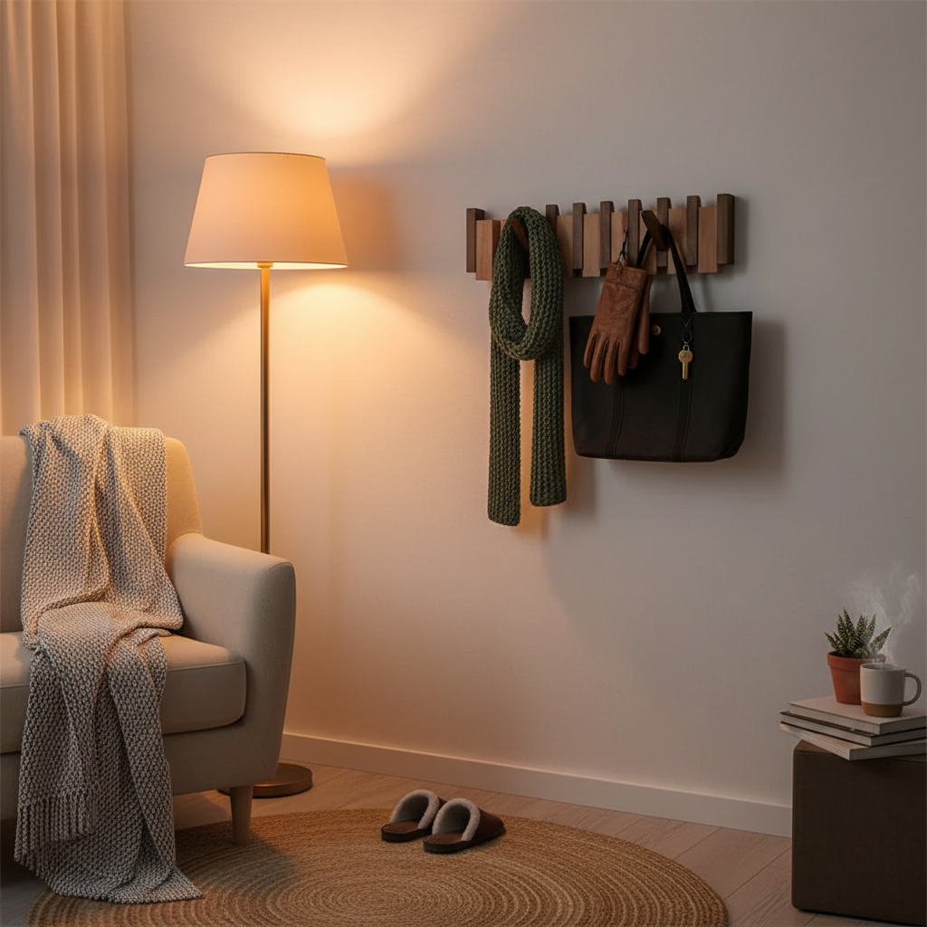 Klaviergarderobe aus Holz | Massivholz Nussbaum & Ahorn | 8 Haken Wandmontage | Keystrak