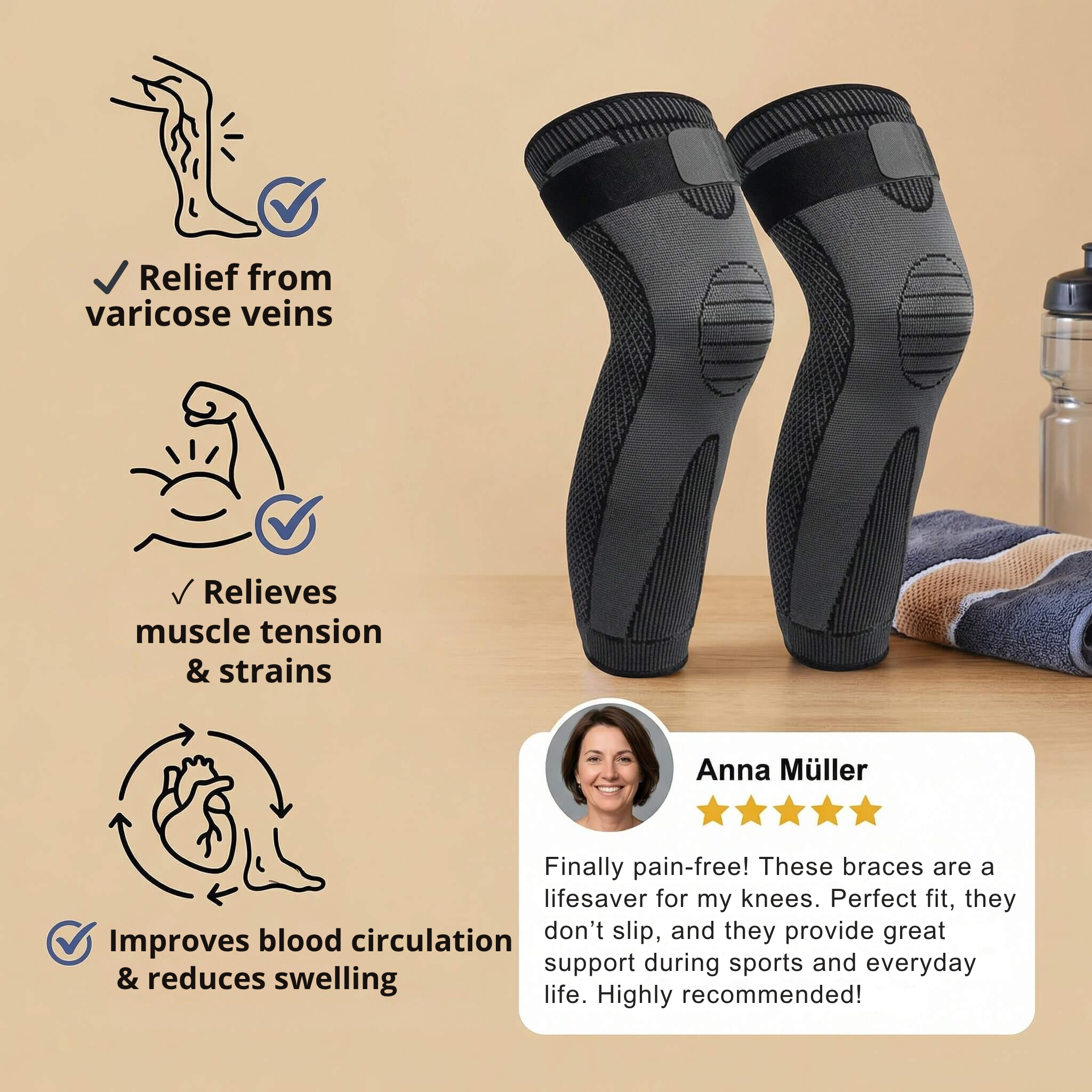 Kniebandage mit Kompression | Stabiler Halt | Atmungsaktiv und Rutschfest | Stabilon