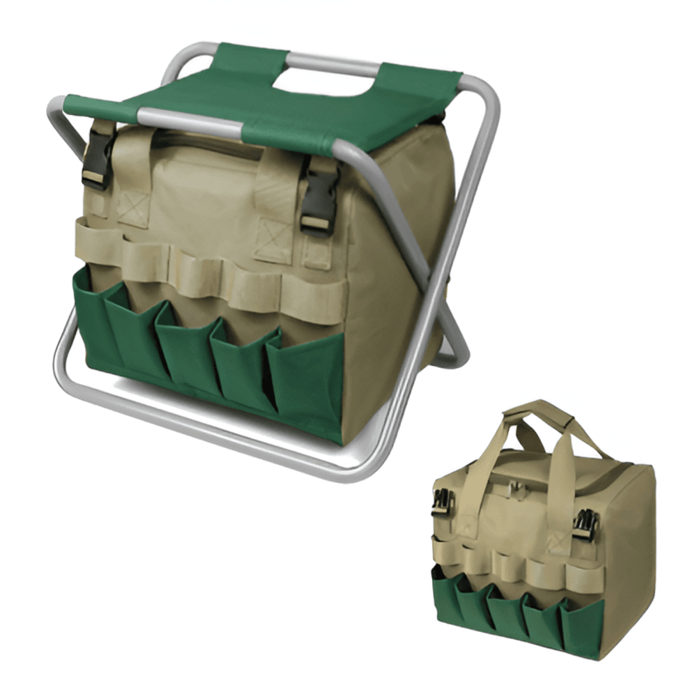 Kompaktes faltbares Gartengeräte-Set | Oxford | Hocker & Werkzeugtasche | Sitwerk