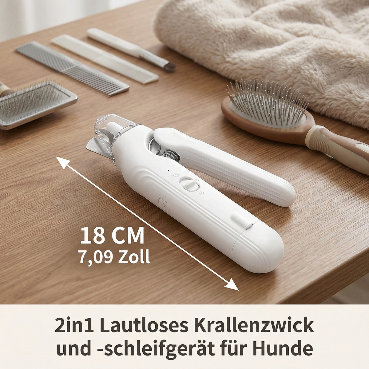 Krallenschneider & Schleifer für Haustiere 2-in-1 | Leise mit LED-Licht | Kabellos, USB-Akku, für Hunde aller Größen