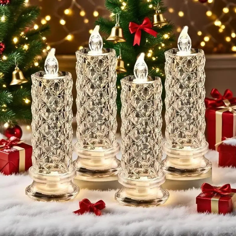 LED-Kerzen Kunststoff, 4er-Set 18 × 7 cm | Facettierter Kristall-Look | Warmweißes Licht, batteriebetrieben & kabellos 1