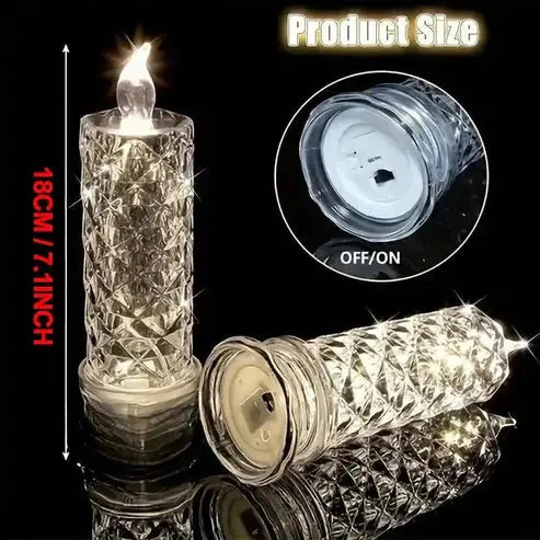 LED-Kerzen Kunststoff, 4er-Set 18 × 7 cm | Facettierter Kristall-Look | Warmweißes Licht, batteriebetrieben & kabellos 8