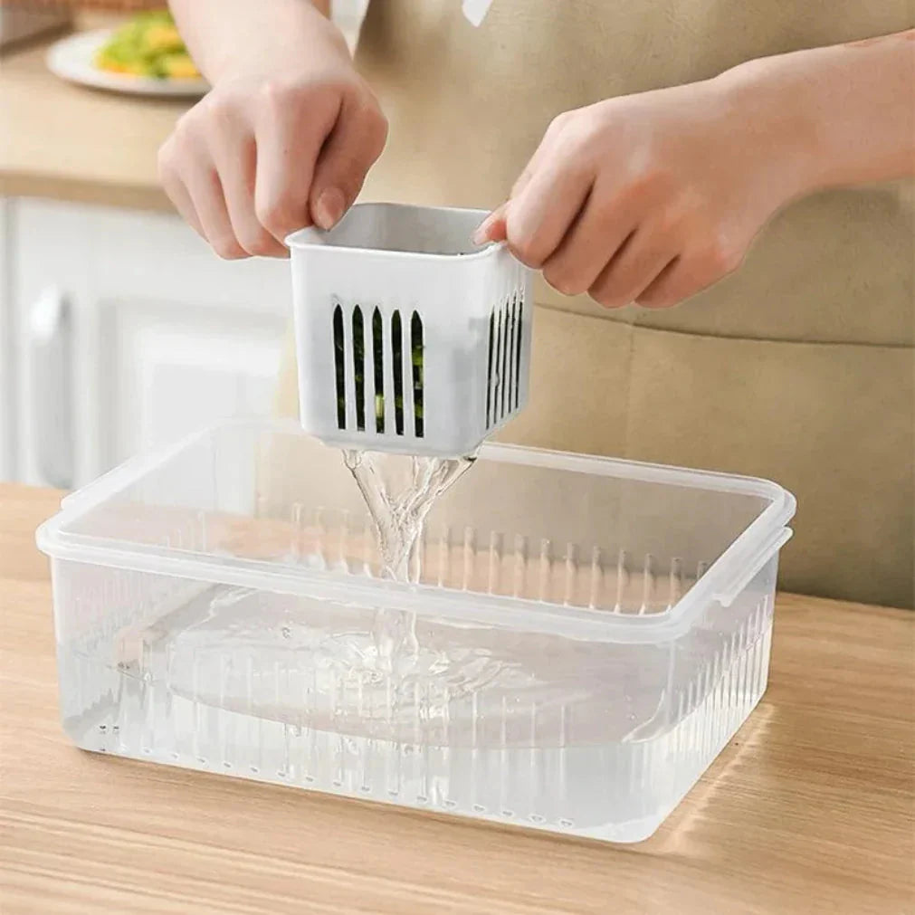 Kühlschrank-Organizer | Ablauf Einsatz gegen Feuchtigkeit | Stapelbare Box | CoolClear
