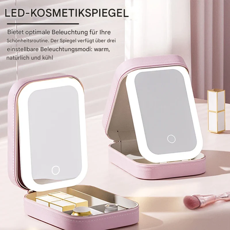 LED Kosmetikspiegel Box | 3 Lichtmodi | Organizer & Reiseetui | Touchsteuerung | VanityBox