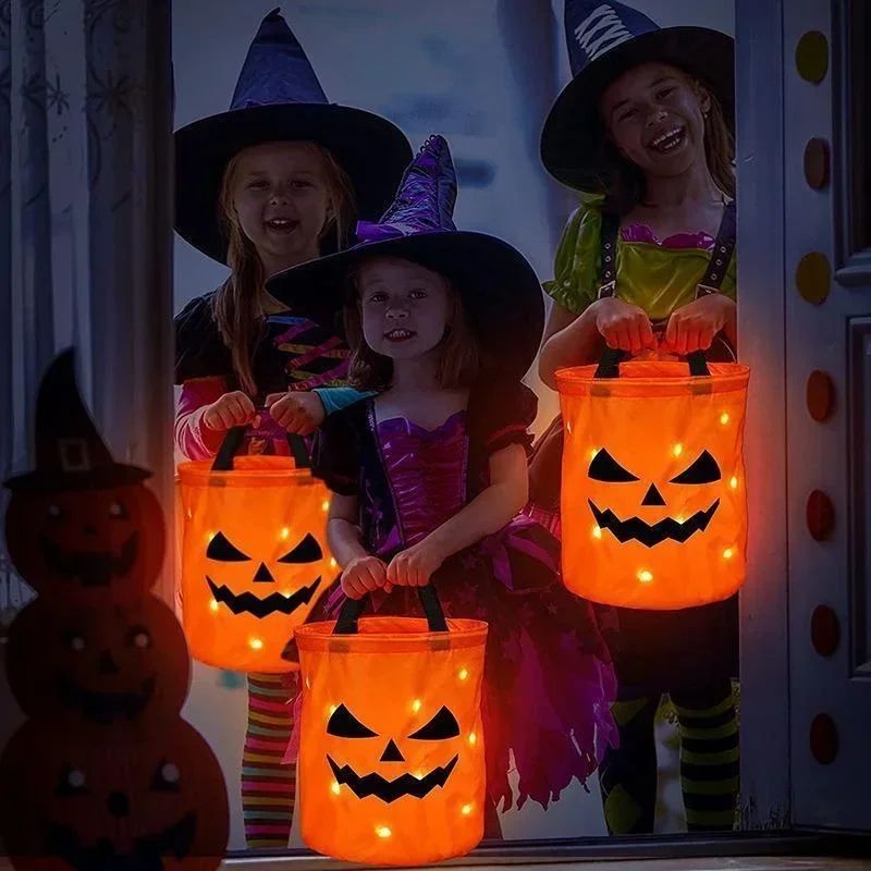 LED Kürbiseimer Halloween | Faltbar & Wiederverwendbar | Leuchtet im Dunkeln, sicherer unterwegs beim Süßigkeiten sammeln 2