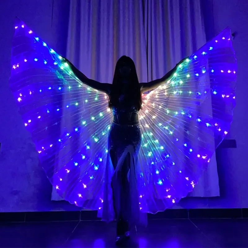 LED Leuchtflügel Kostüm für Damen | USB Akku, mehrere Stunden Leuchtdauer | Chiffon Stoff, Fiberglas-Streben, verstellbar