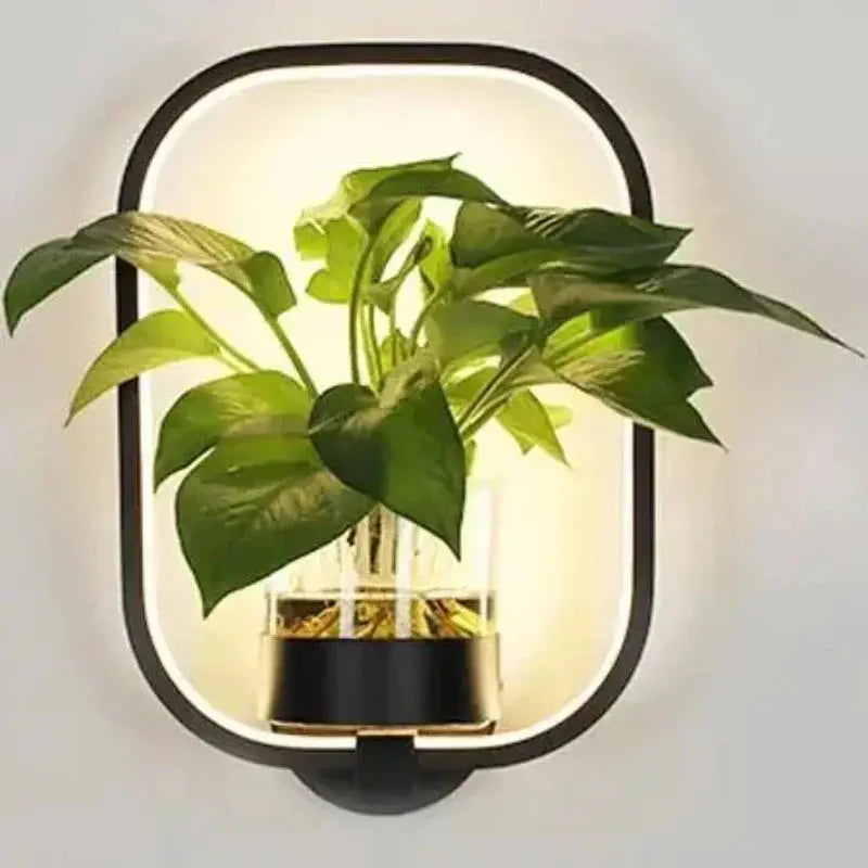 LED-Pflanzen-Wandleuchte mit Glasvase | Warmes Hintergrundlicht | Dekorativer Wandakzent | GlowPlant