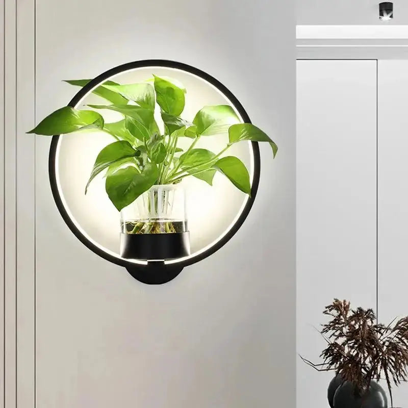 LED-Pflanzen-Wandleuchte mit Glasvase | Warmes Hintergrundlicht | Dekorativer Wandakzent | GlowPlant