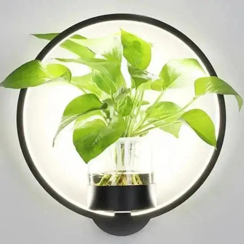 LED-Pflanzen-Wandleuchte mit Glasvase | Warmes Hintergrundlicht | Dekorativer Wandakzent | GlowPlant