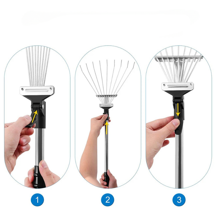 Laubrechen Stahl ausziehbar | 45 cm Rechenkopf | Ergonomisch & wetterfest | YardPulse