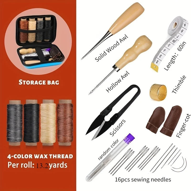 Leder-Nähset | Gewachster Faden reißfest | Präzisionsnadeln | StitchPro