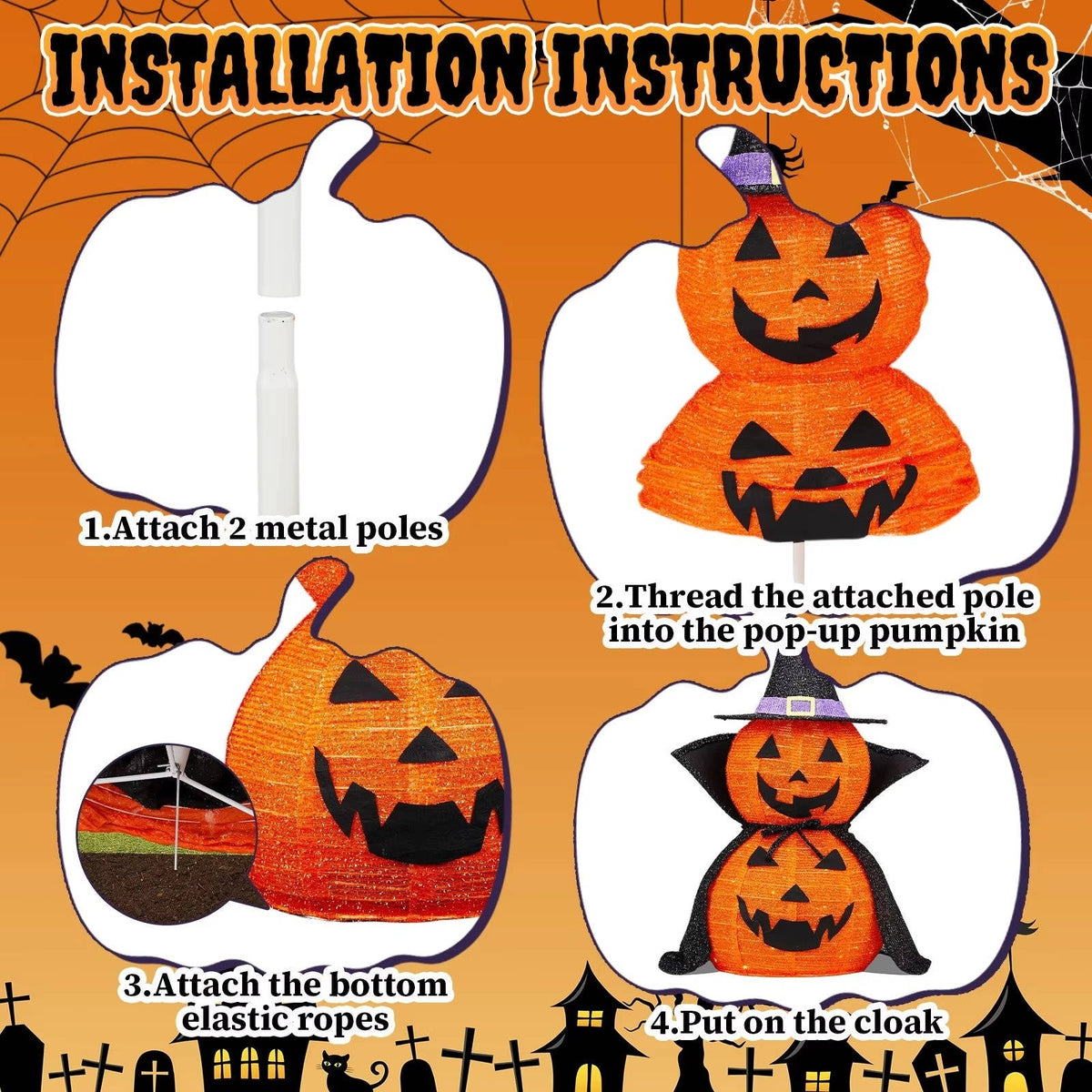 Leuchtende Halloween Kürbis Gartendeko | 2er Set mit 176 LEDs pro Kürbis | Faltbar & Wetterfest für Innen und Außen 7