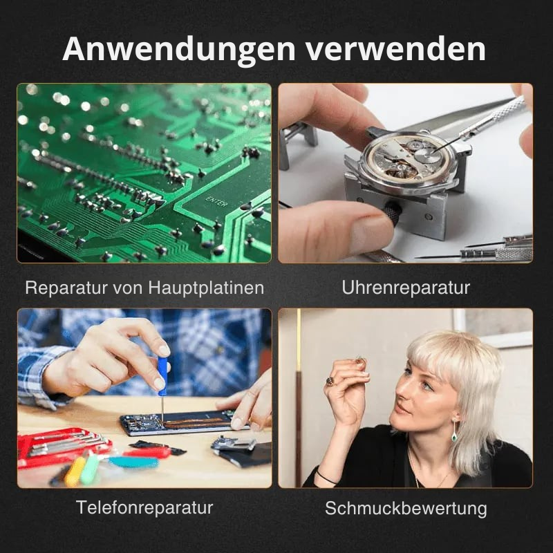 Lupe Stirnlampe | 8–23x Vergrößerung | LED-Beleuchtung | MicroSight Headlamp