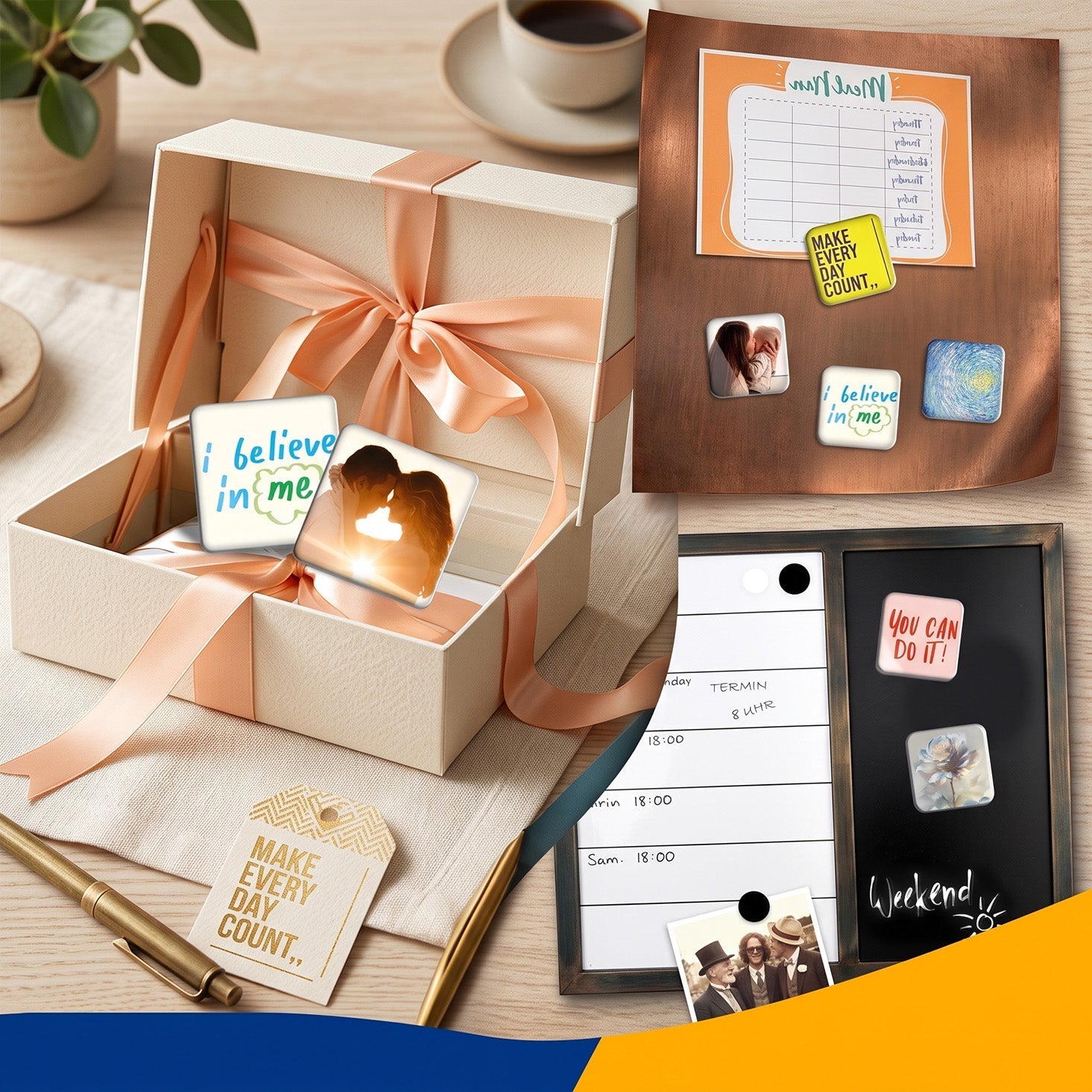 Magnetische Kühlschrank-Fotorahmen | Glasklares Acryl | DIY-Set ohne Kleber | MemoMagnet
