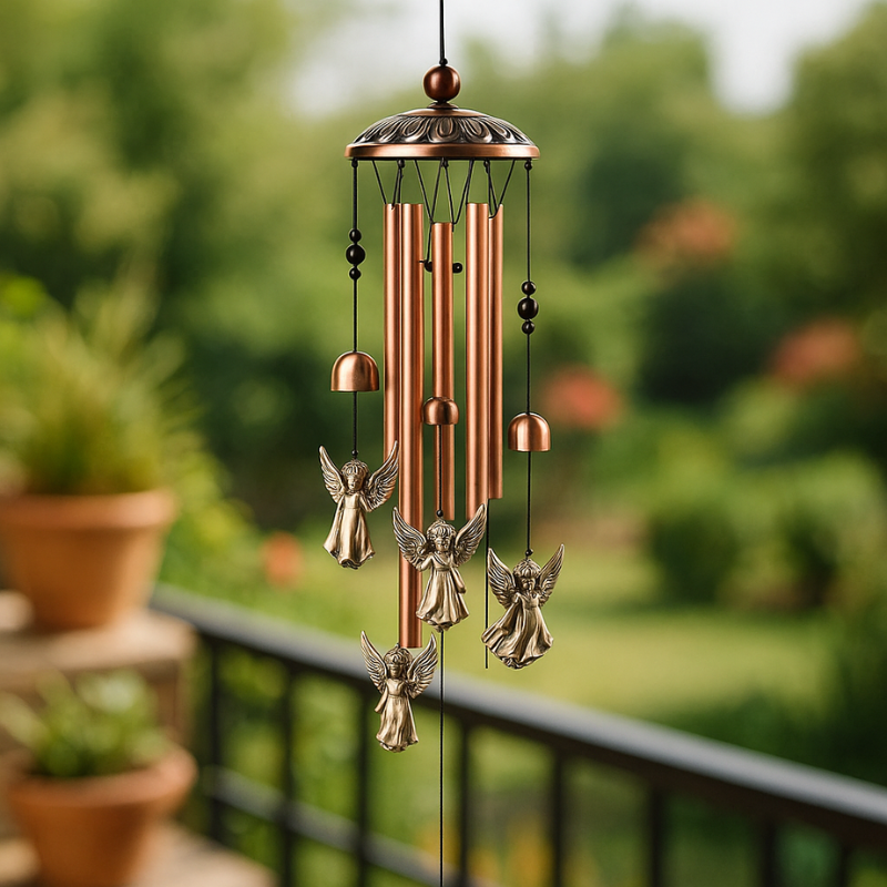 Windspiel aus Kupfer & Bronze | 7 Motive: Engel, Vogel, Schmetterling, Elefant, Fisch, Pferd, Eule | Wetterfest für Garten & Haus 1