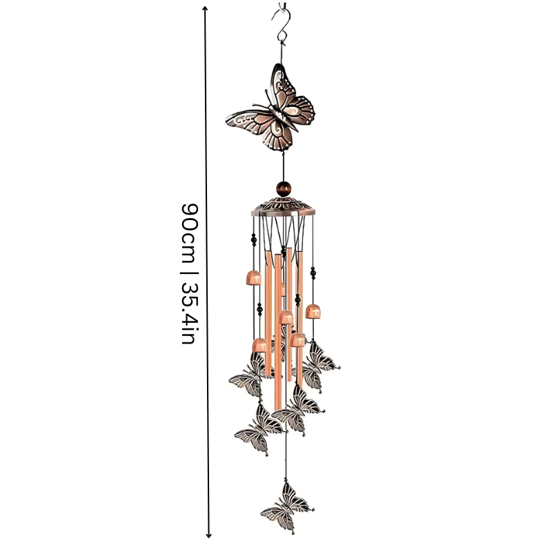 Windspiel aus Kupfer & Bronze | 7 Motive: Engel, Vogel, Schmetterling, Elefant, Fisch, Pferd, Eule | Wetterfest für Garten & Haus 2