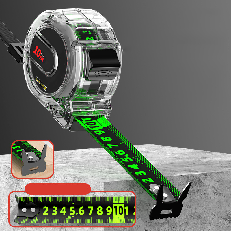 Maßband mit Leuchtband | Beidseitige Lasergravur | Selbstjustierender Haken | TrueLine