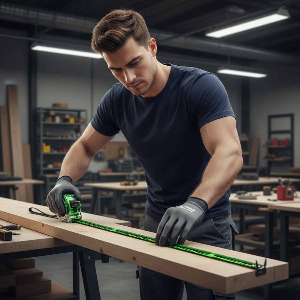 Maßband mit Leuchtband | Beidseitige Lasergravur | Selbstjustierender Haken | TrueLine