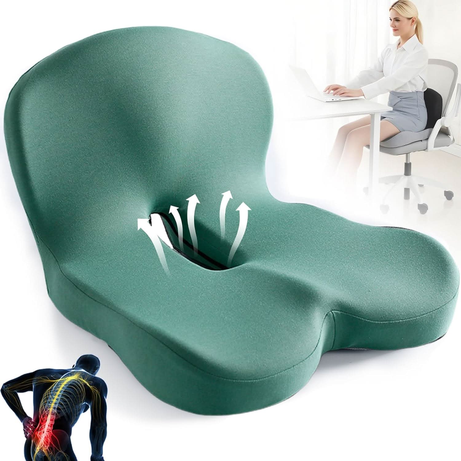 Memory Schaum Kissen | ergonomisch Steißbein-Aussparung | Haltungsunterstützung | Seatcore