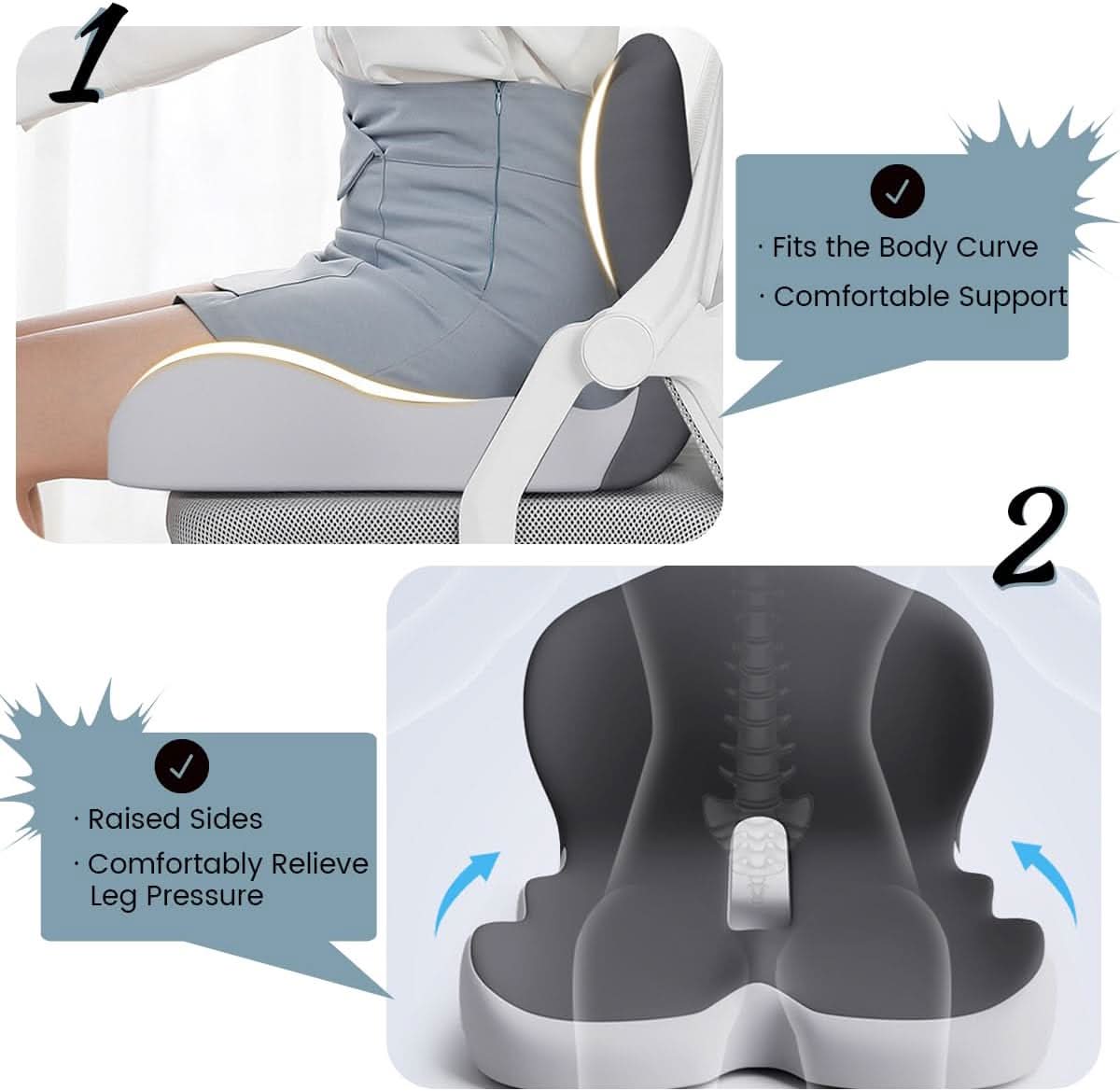 Memory Schaum Kissen | ergonomisch Steißbein-Aussparung | Haltungsunterstützung | Seatcore