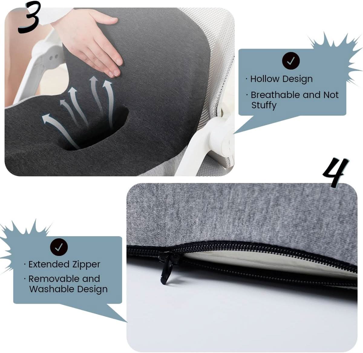 Memory Schaum Kissen | ergonomisch Steißbein-Aussparung | Haltungsunterstützung | Seatcore