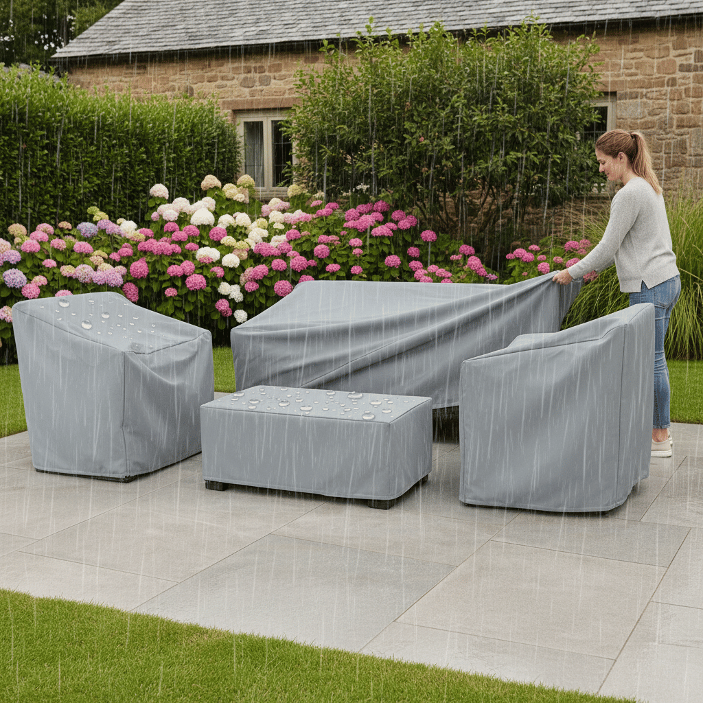 Möbelabdeckung Polyester Wasserdicht | Schwarz oder Silber, 12 Größen 80–152 cm | UV- und Frostschutz für Gartenmöbel 4