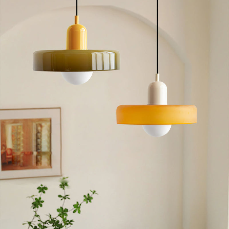 Glas-Pendelleuchte Bauhaus-Stil | Rundes Buntglas mit verstellbarer Hängehöhe | Ideal für Wohnzimmer, Küche und Flur 15