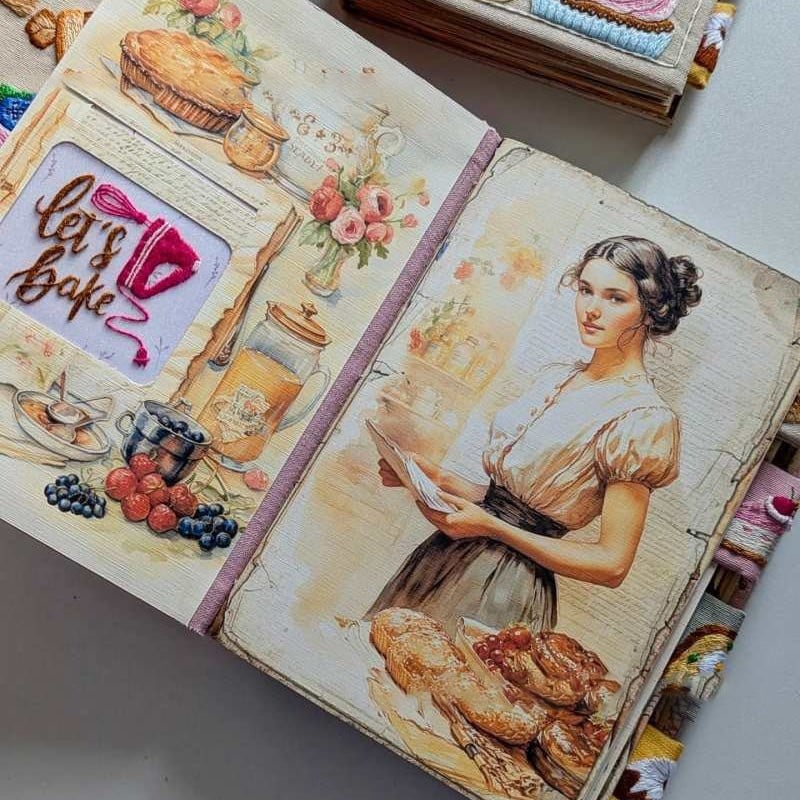 Notizbuch | Handgemachtes Rezeptbuch | Bestickter Stoffeinband | RezeptHerz