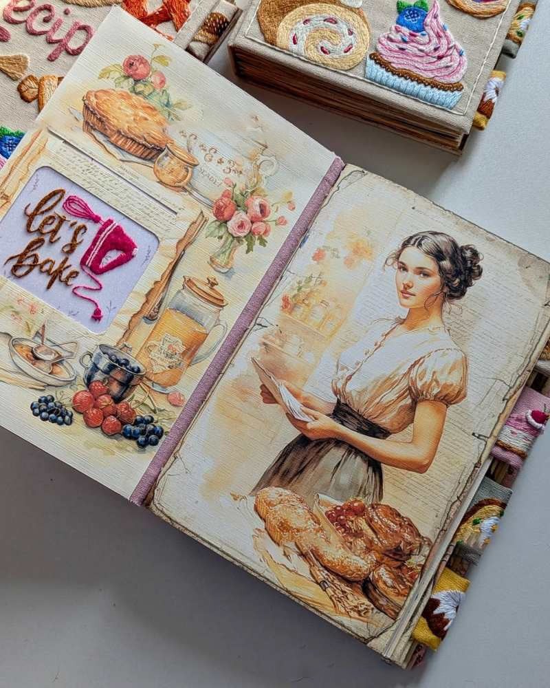 Notizbuch | Handgemachtes Rezeptbuch | Bestickter Stoffeinband | RezeptHerz