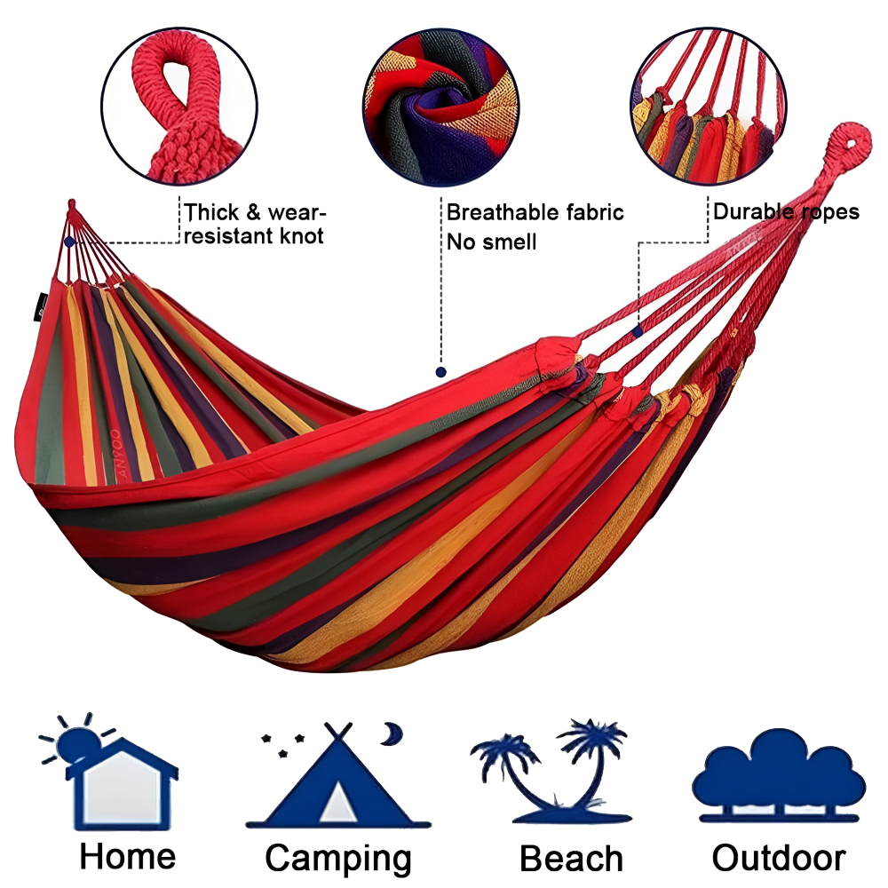 Outdoor Hängematte | Atmungsaktives Baumwollgewebe | Mit Seilen und Tragetasche | CampNest