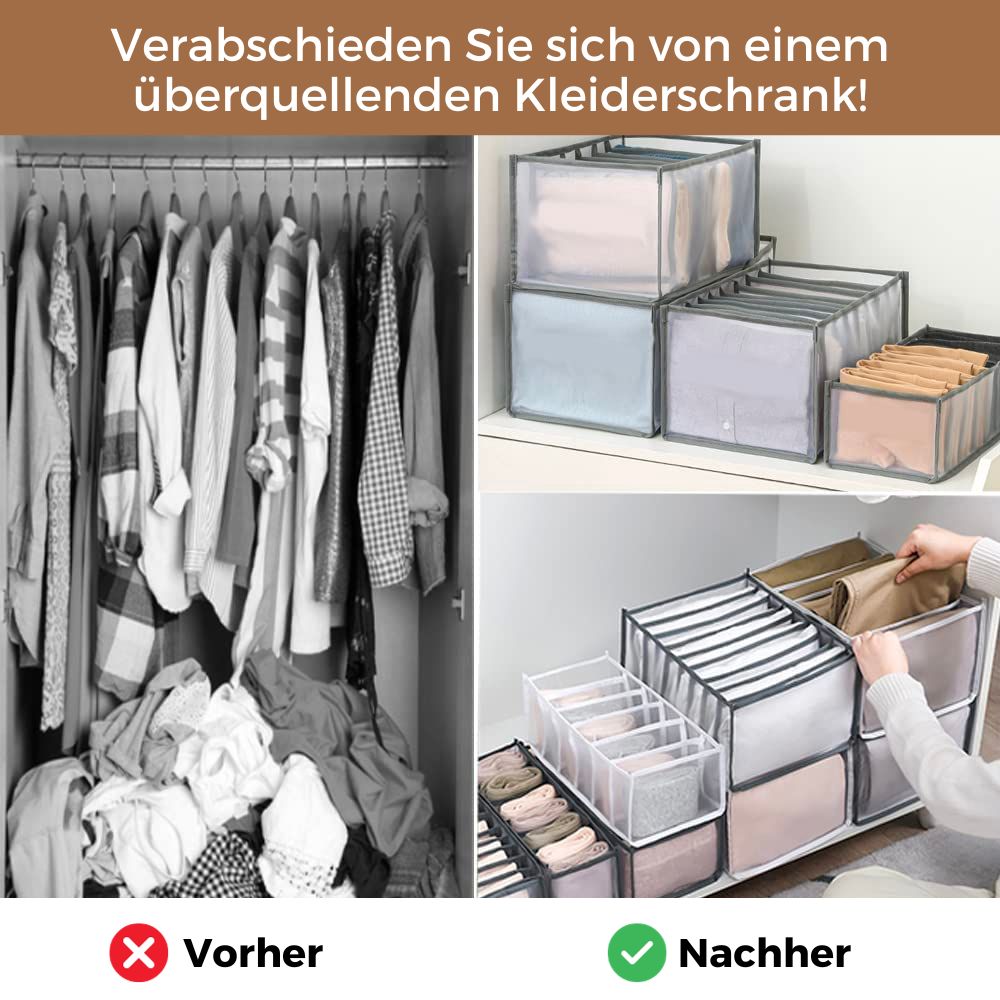 Aufbewahrungsboxen Nylon 3er-Set S/M/L | Weiß, Kanten aus Oxford-Gewebe | Kleidung faltenfrei ordnen im Kleiderschrank 1