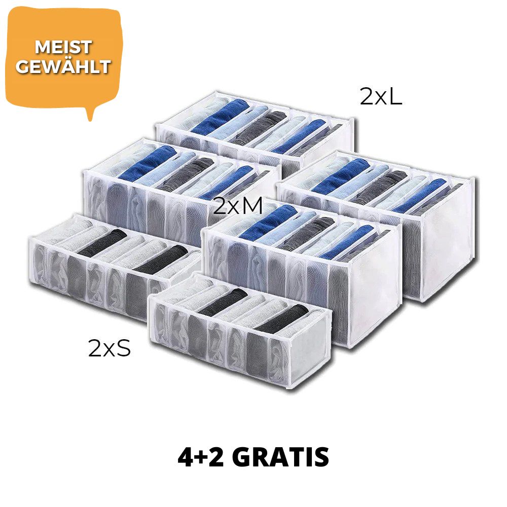 Aufbewahrungsboxen Nylon 3er-Set S/M/L | Weiß, Kanten aus Oxford-Gewebe | Kleidung faltenfrei ordnen im Kleiderschrank 3