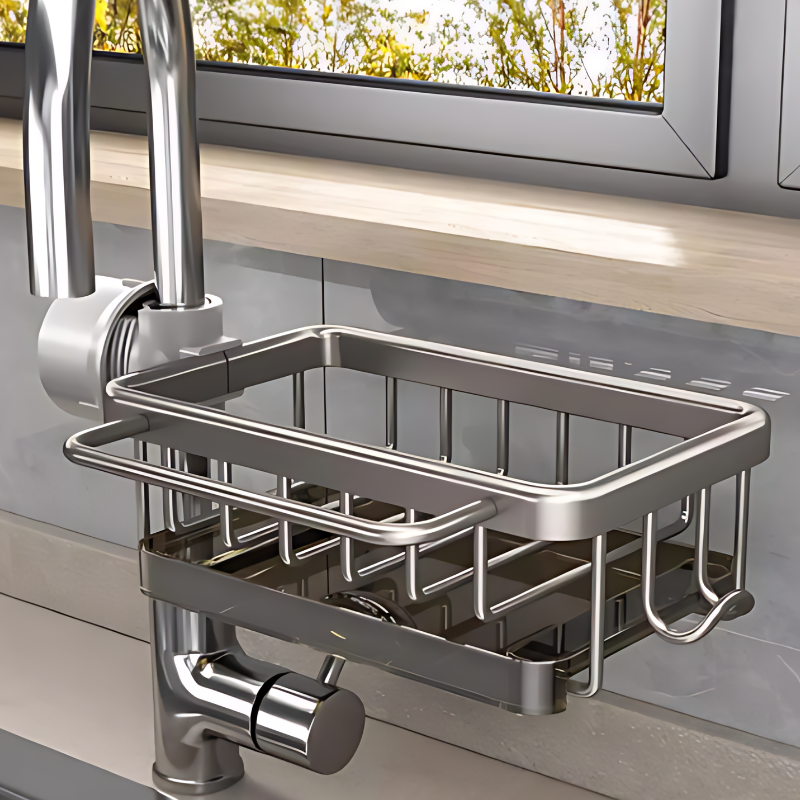 Platzsparendes Abflussregal | Ohne Bohren | Schnelltrocknend mit Haken | SinkTidy