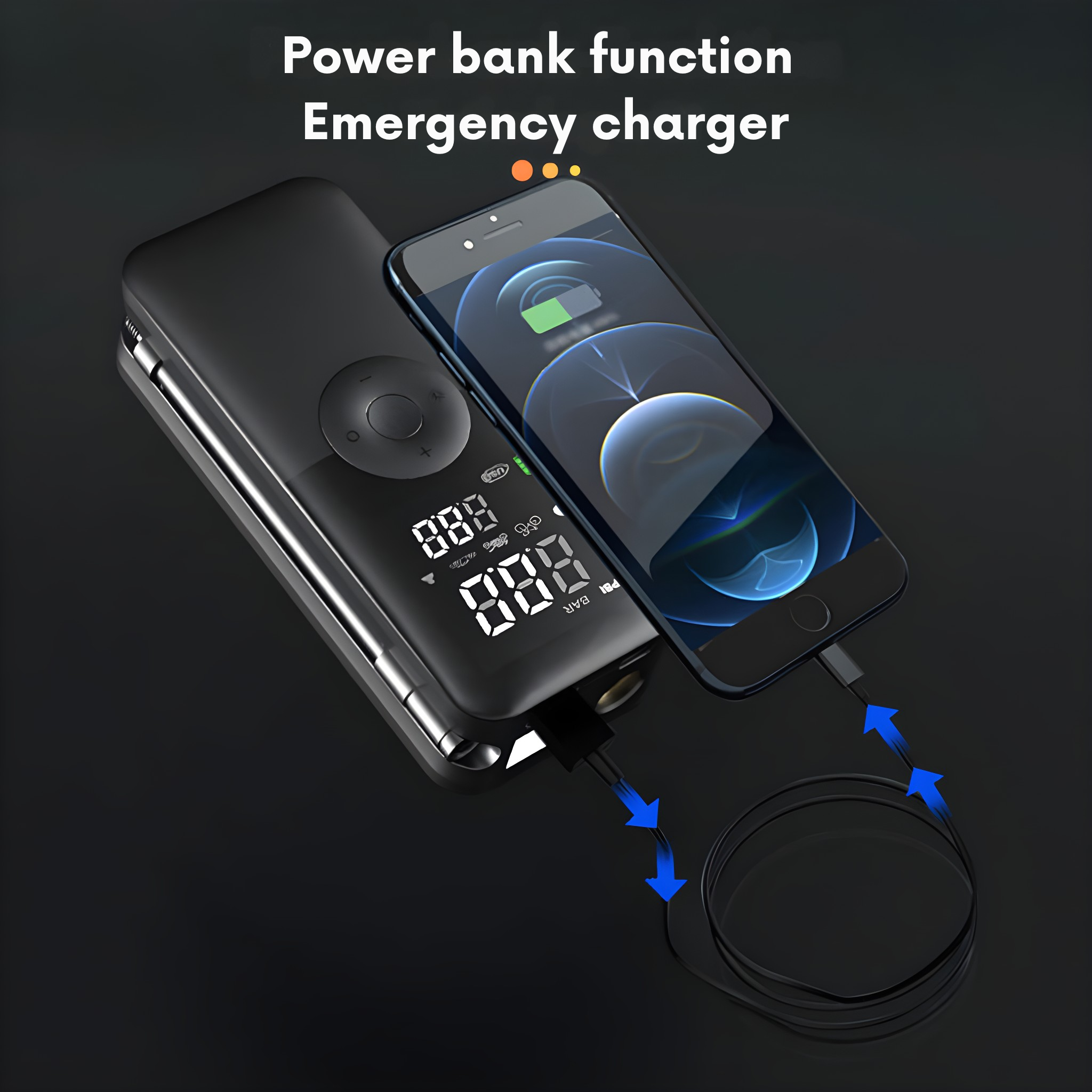 Inteligentní přenosná vzduchová pumpa | Powerbanka s LCD | Kolo, auto, sportovní míč | AirMaster