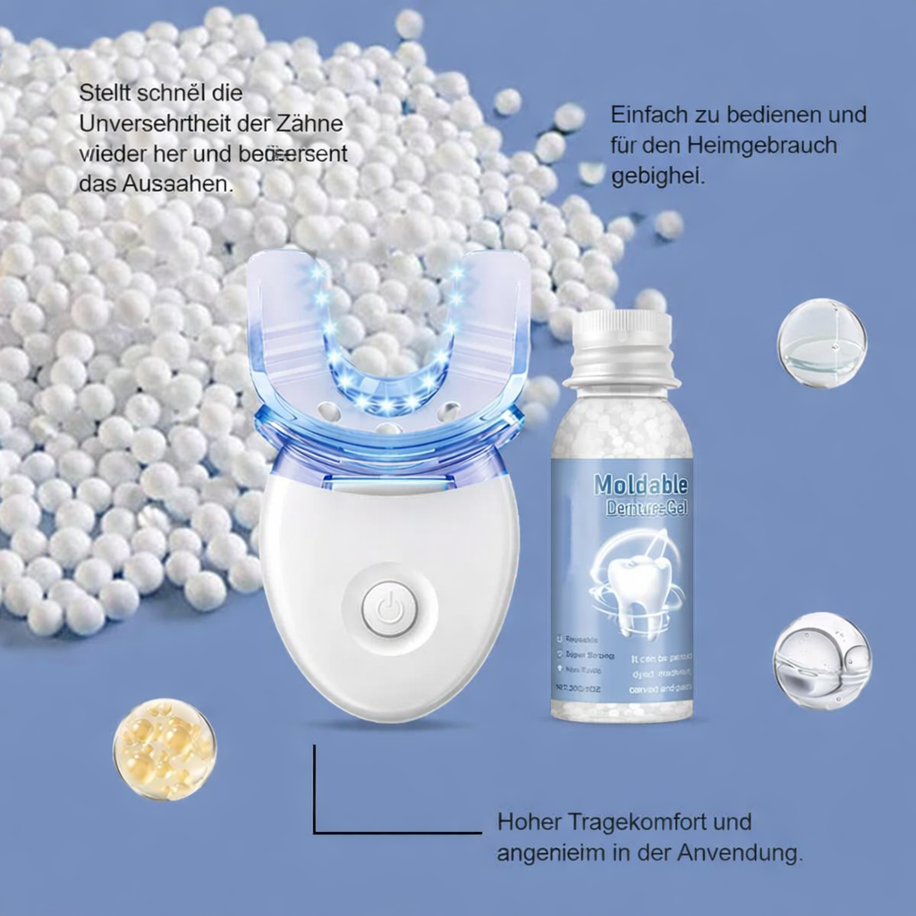 Prothesen | Zahnreparatur Set mit LED | Formbares Denture Gel | Futusly