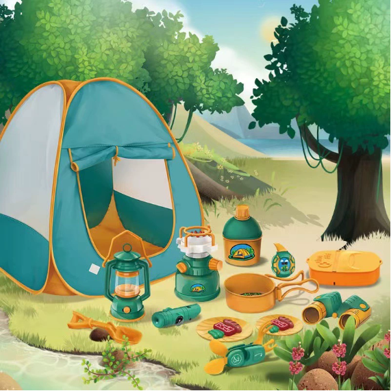 Camping-Spielset mit Zelt, Lampe, Kompass und Zubehör | Praktischer Rucksack zum Verstauen | Ideal für Kinder ab 3 Jahren 1